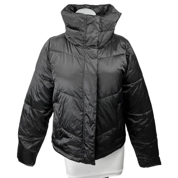 Abercrombie & Fitch Mini Puffer Women's Black High Neck Zip Up Coat Jacket Sz M - Picture 1 of 4